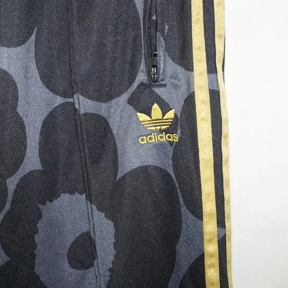 Adidas Marimekko Black Flower Firebird Gold Stripe Track Pants Womens S - Picture 5 of 11